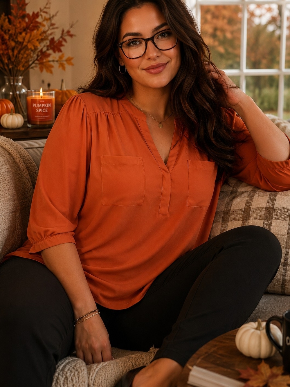 Torrid Harper Orange 3/4 Sleeve Blouse Size 1